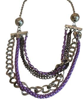 Layered Purple & Silver Multi-Strand Chain Necklace Braided Goth Intricate